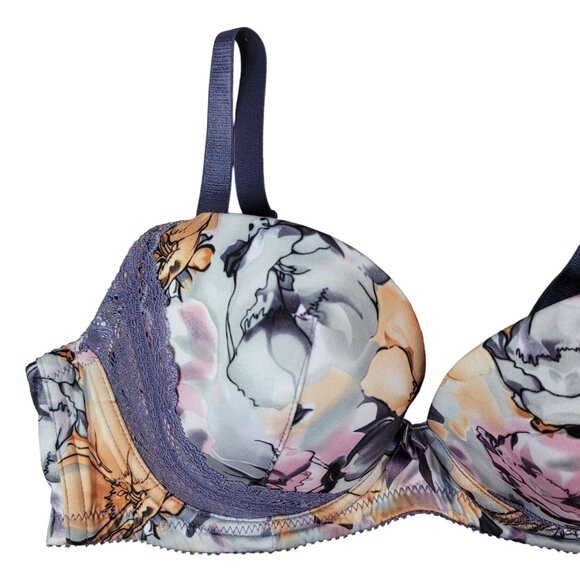 Parfait Floral Underwire Bra Purple 34D Lace Molded Light Pad Adj Plunge Casey - Picture 2 of 9